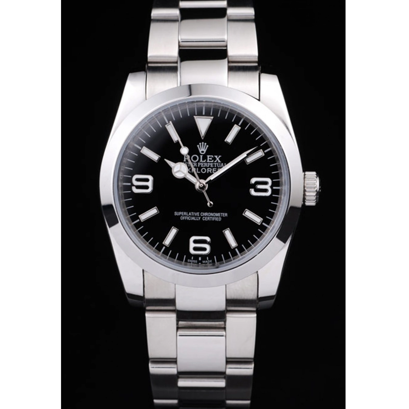 Aaa replica watch Black Dial Polished Rolex Stainless Steel Explorer 98087 0703